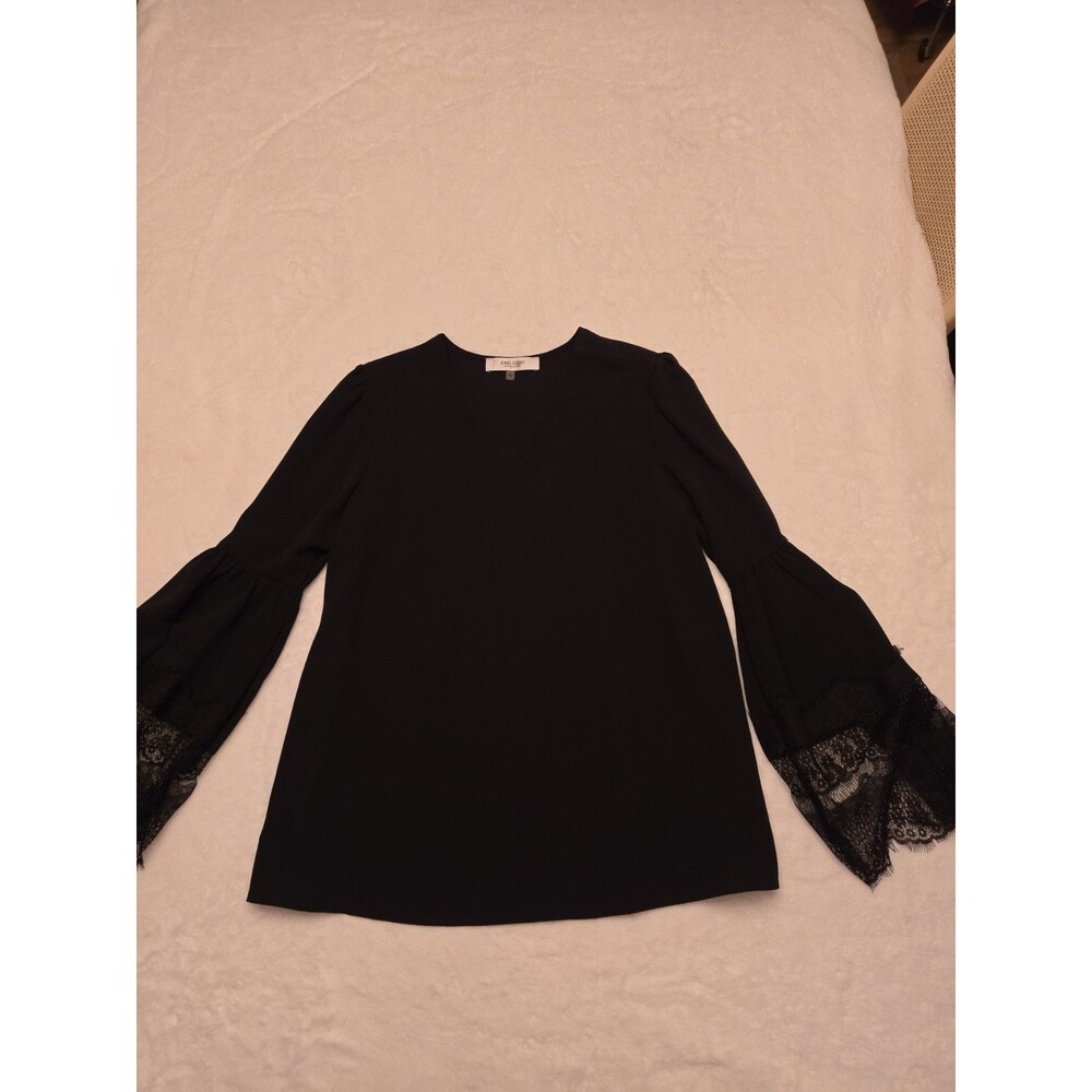 Jones Studio Size Small Womens Black Lace 3/4 Bell Sleeves Blouse
